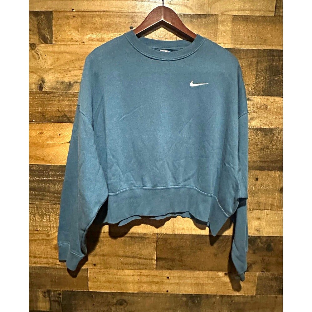 Nike Sportswear Womens Blue green Crew Neck Sweatshirt Logo Size S Long Sleeve